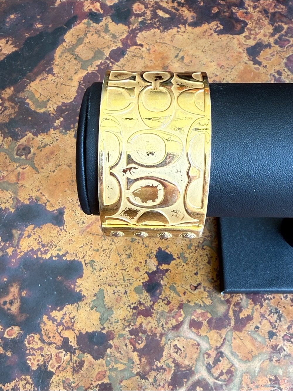 Vintage Coach Gold-Tone Raised Signature 'C'  1 1/2” Wide Cuff - Picture 4 of 11